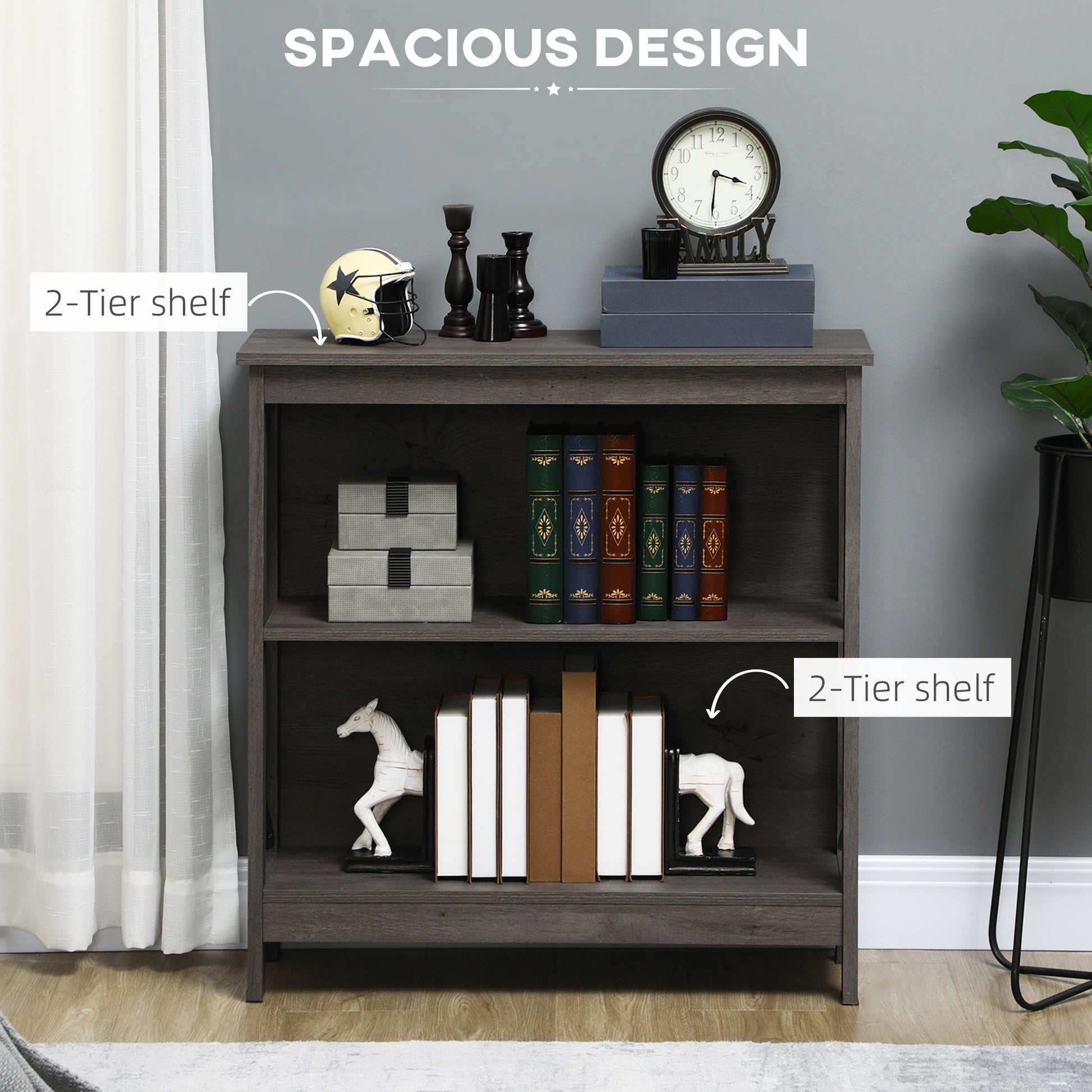 Homcom Industrial Style Corner Open Bookshelf With Storage Shelves And Metal X Bar Frame For Living Room, Dark Grey Grey Engineered Wood