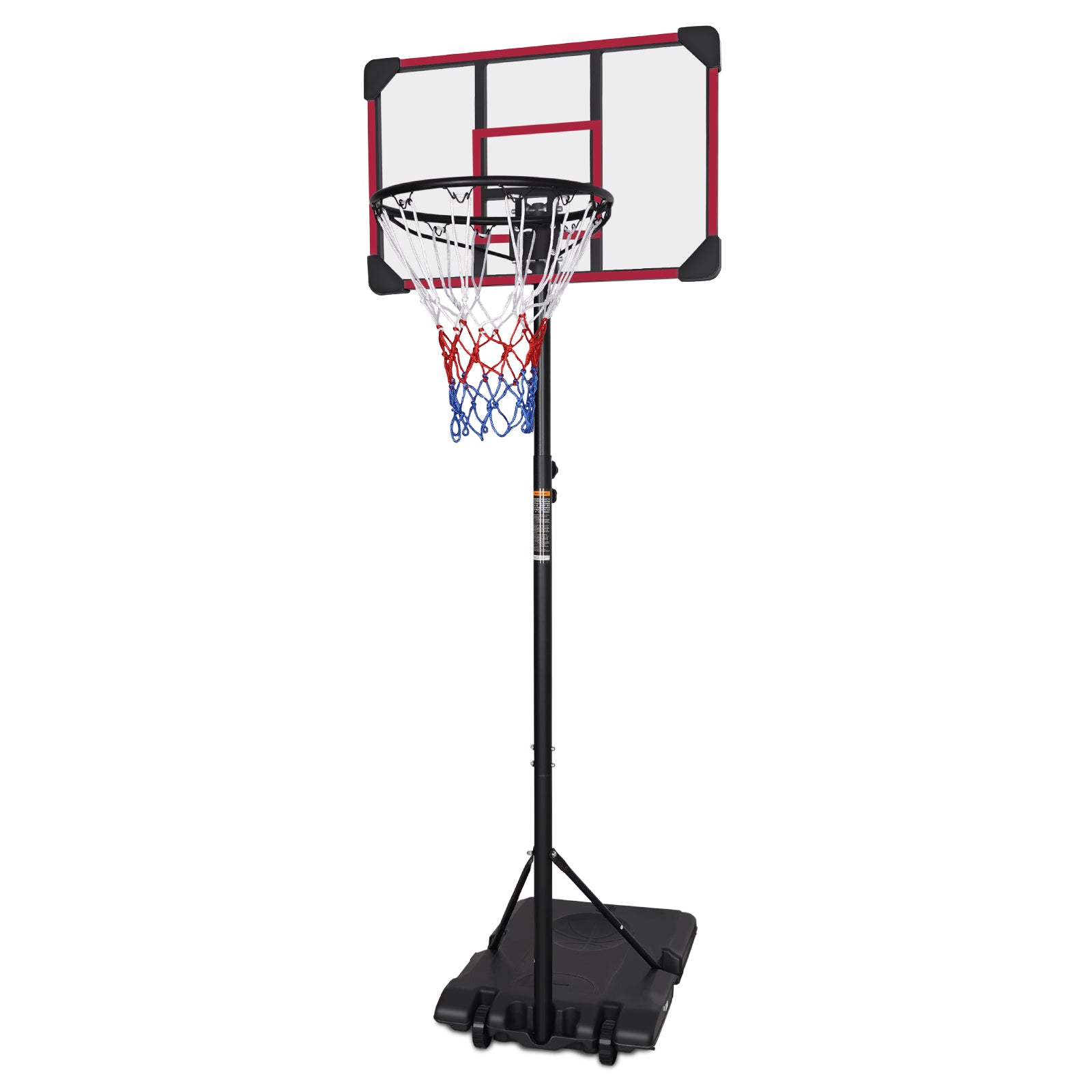 Portable Basketball Goal System With Stable Base And Wheels, Use For Indoor Outdoor Teenagers Youth Height Adjustable 5.6 To 7Ft Basketball Hoop 28 Inch Backboard Red Sporty Iron