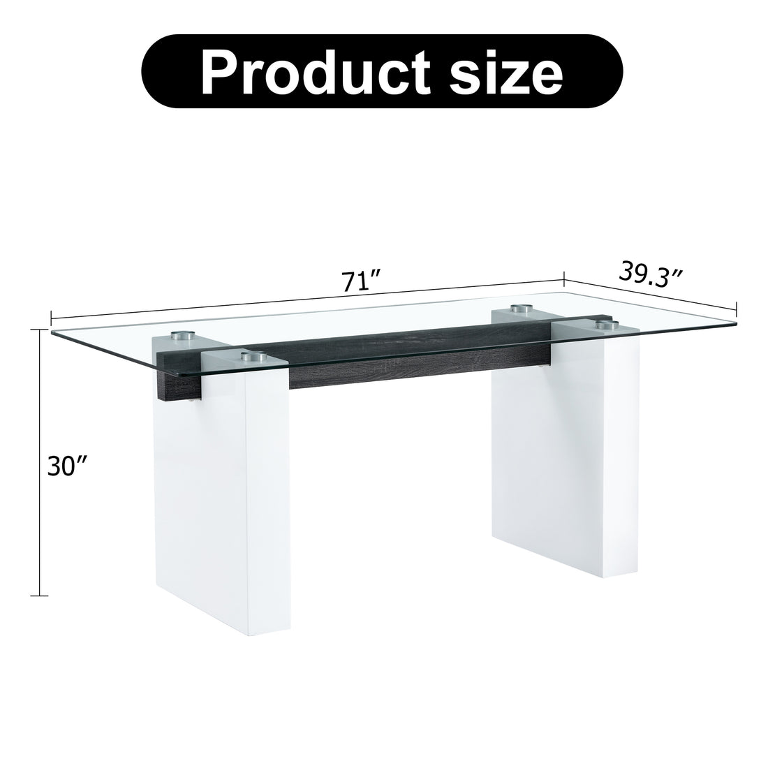 Table And Chair Set. Large Modern Rectangular Table With Glass Top And Large Mdf Legs. Comes With 8 Chairs With Faux Leather Upholstered Seats And Silver Metal Legs. White Seats 8 Mdf Glass