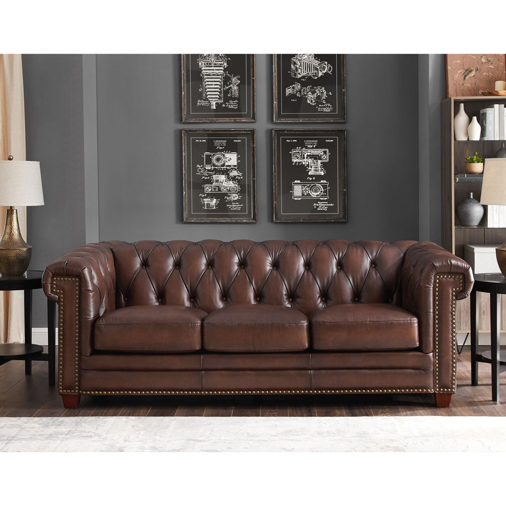 Stanwood Leather Sofa Caramel Down Filling Genuine Leather 3 Seat