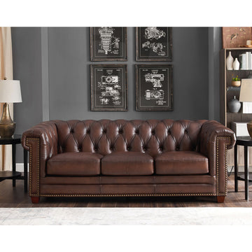 Stanwood Leather Sofa Caramel Down Filling Genuine Leather 3 Seat