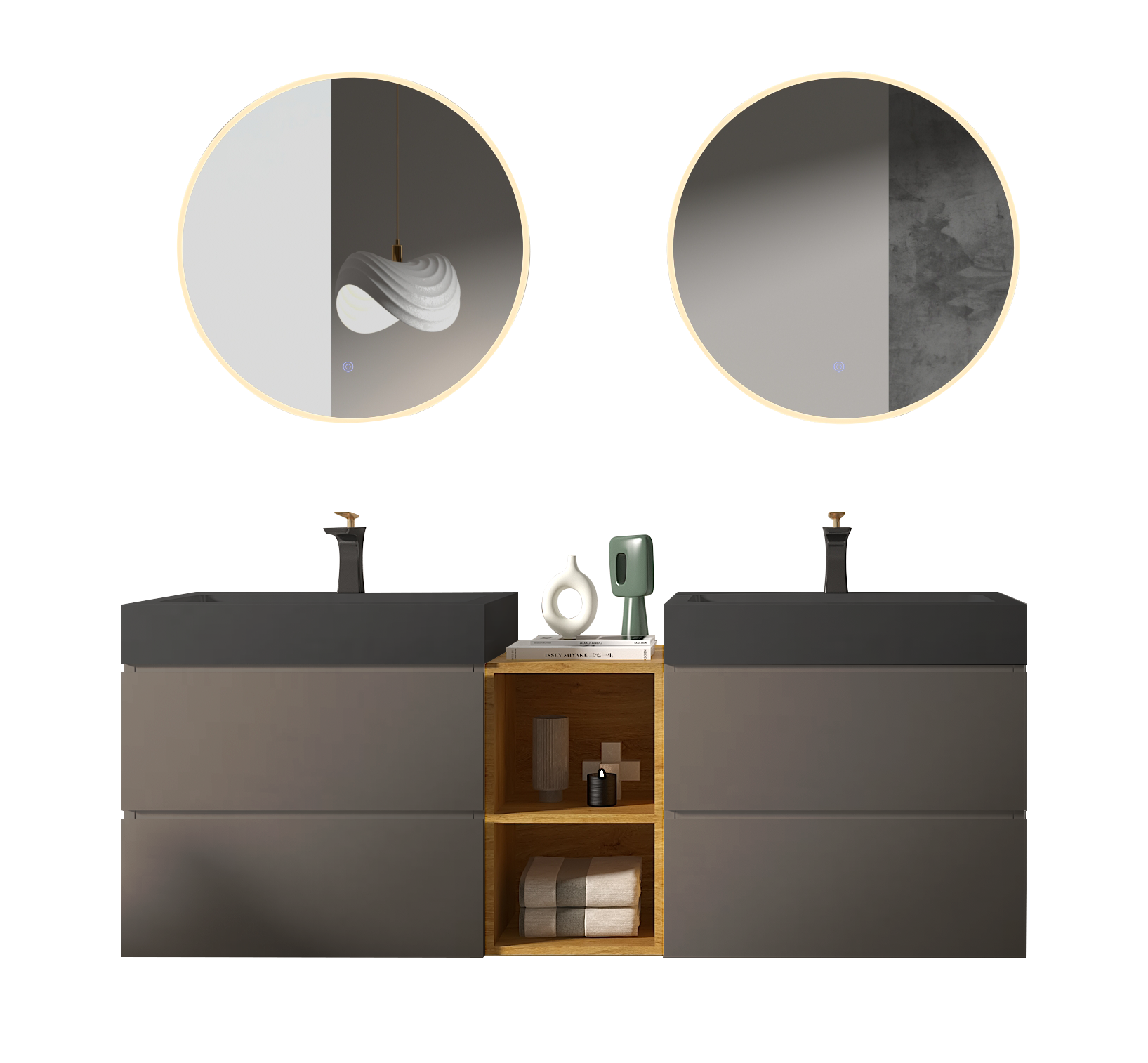 U095 Alice60W 102 Alice 60" Space Grey Bathroom Vanity With Double Sinks And Open Shelf, Modern Wall Mounted Floating Bathroom Vanity, One Piece Sink Basin Without Drain And Faucet Light Gray Bathroom Modern Engineered Wood