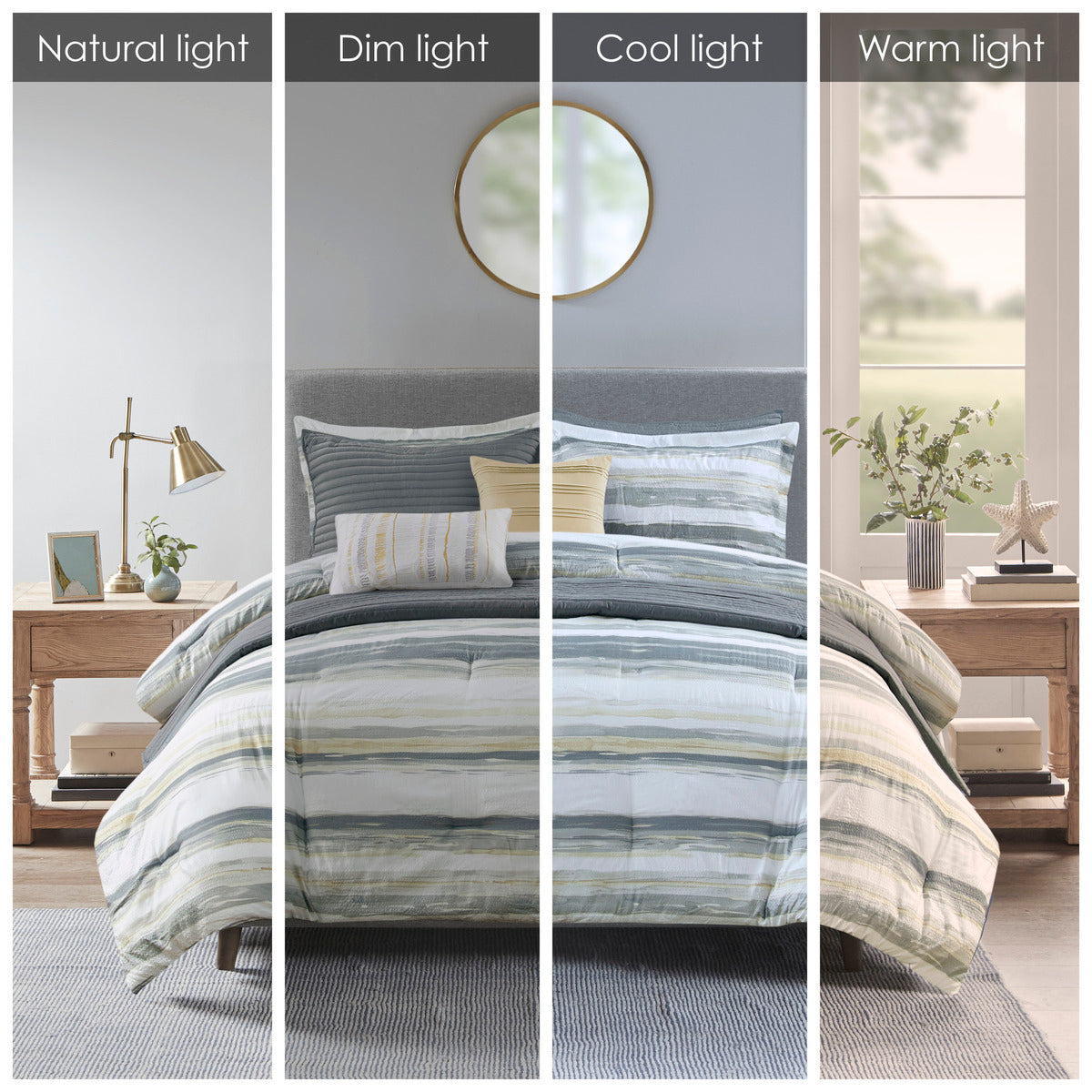 8 Piece Printed Seersucker Comforter And Quilt Set Collection Yellow Full Queen Full Yellow Polyester