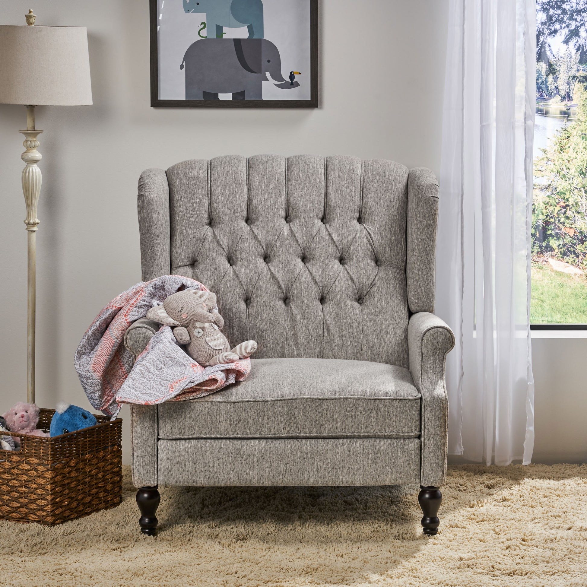 One And Half Seater Recliner Light Grey Fabric