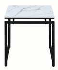 3 Piece Metal Base Occasional Table Set With Faux Marble Top, Black And White Black White Fabric Metal