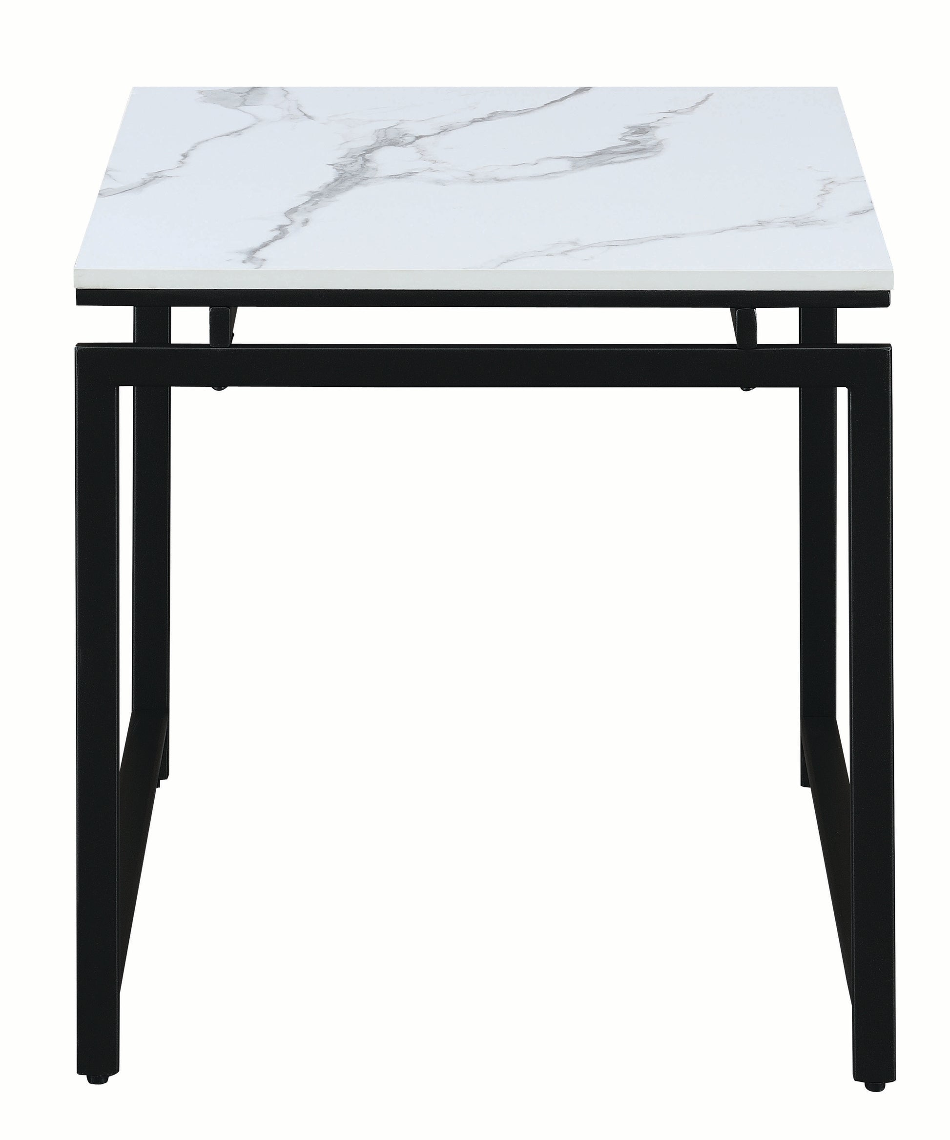 3 Piece Metal Base Occasional Table Set With Faux Marble Top, Black And White Black White Fabric Metal