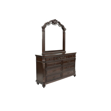 Traditional Formal Antique Cherry Antique Walnut Unique Design Dresser W Mirror Drawers Storage Bedroom Furniture Walnut Brown Bedroom Contemporary,Luxury,Traditional Rubberwood Particle Board Mdf