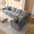 5 Seats,Oversized Sectional Sofa,L Shaped Corner Couch With Detachable Seat & Back Cushion, Corduroy Upholstery Convertible Sleeper Sofa&Couch For Living Room Grey Fabric 5 Seat