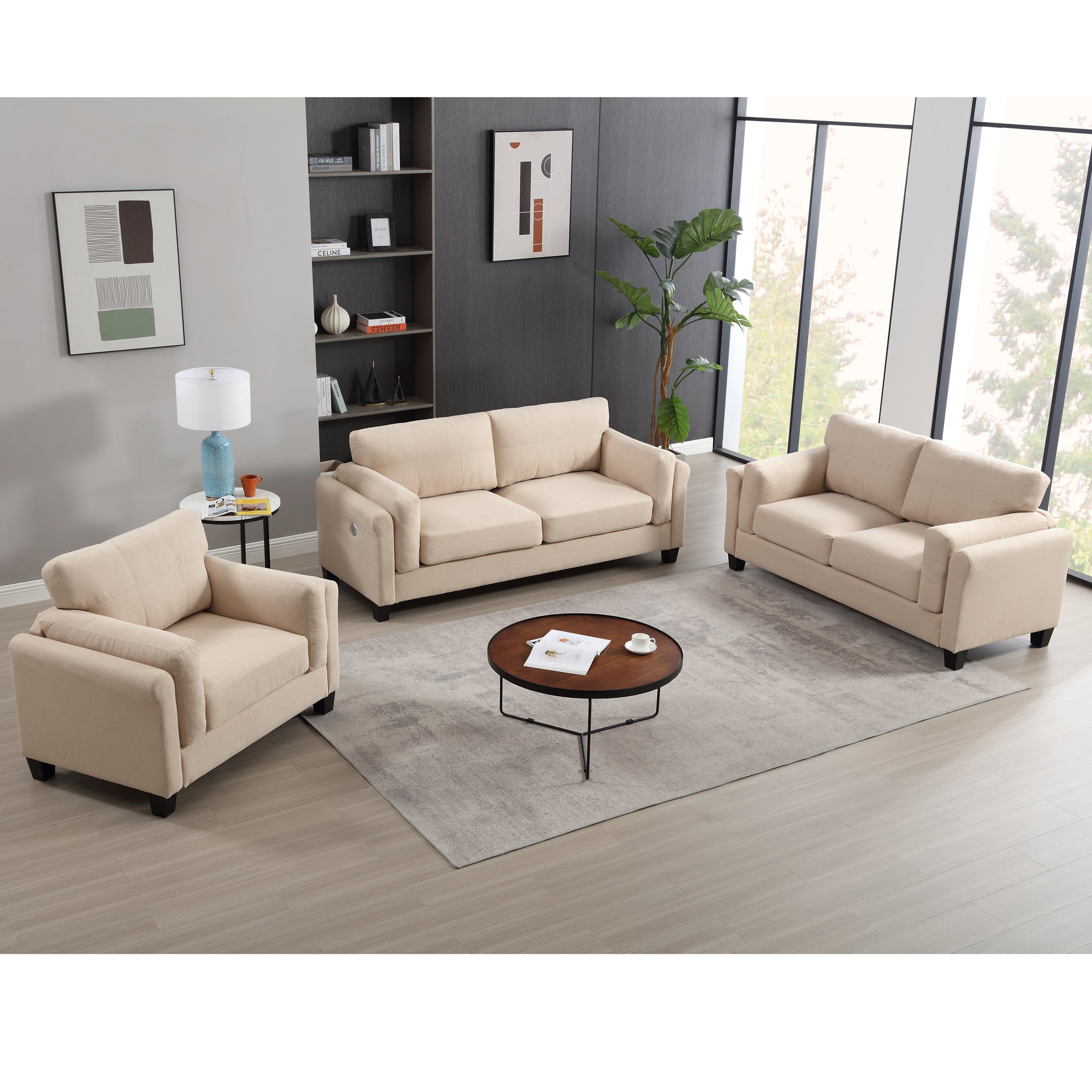 Oversized Modern 3 Pieces Sofa Set For Living Room Double Armrest Comf