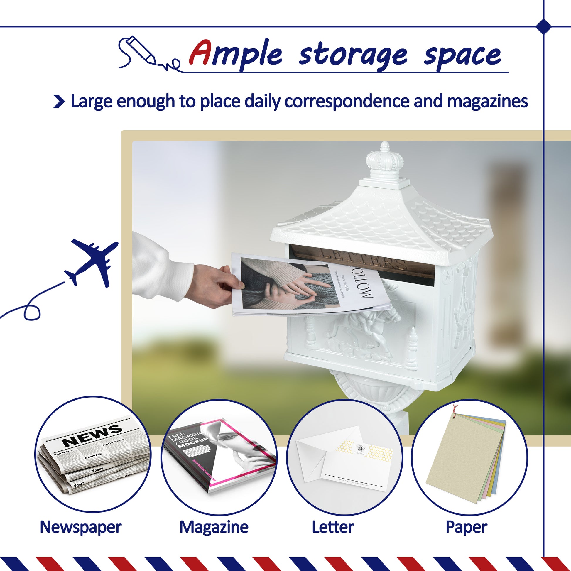 Mailbox Cast Aluminum White Mail Box Postal Box Security Heavy Duty White Aluminium