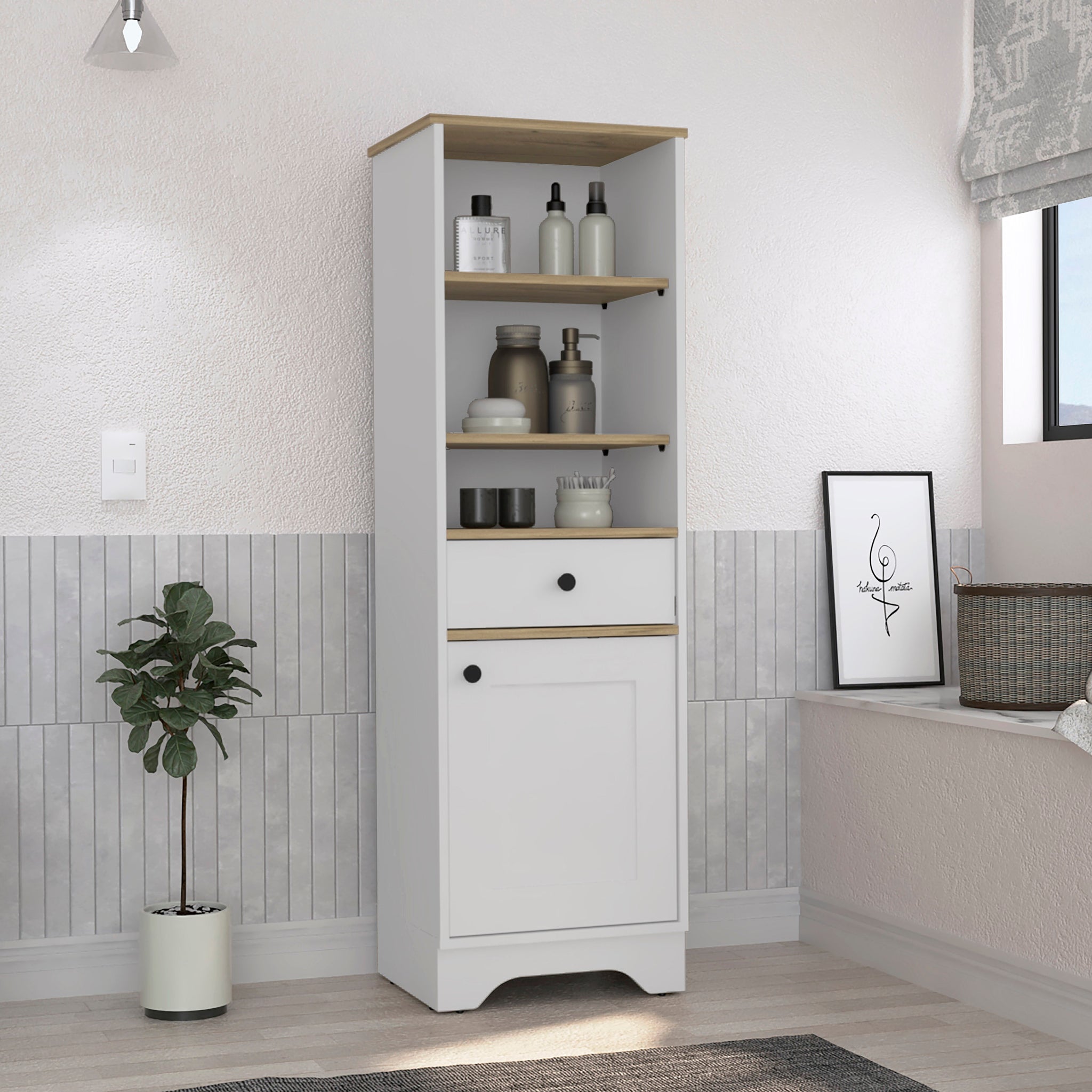 Alaskan Linen Cabinet, One Drawer, Single Door Cabinet 1 2 Drawers Multicolor Modern Mdf Engineered Wood