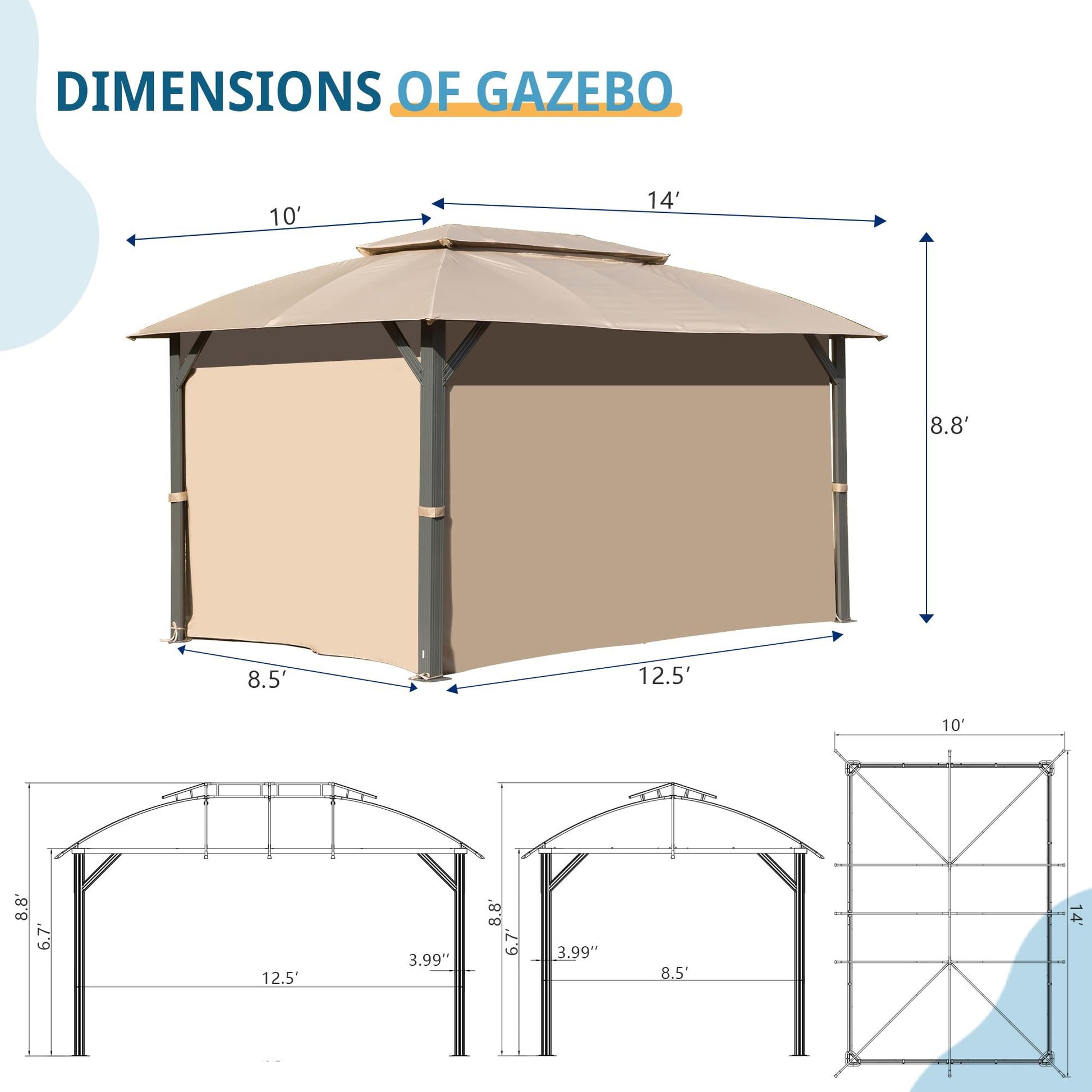 Gazebo 10X14Ft, Outdoor Gazebo With Double Roofs, Privacy Curtains, Mosquito Nettings, Heavy Duty Metal Frame Party Tent Canopy For Patio, Backyard, Deck, Lawn, Brown Brown Garden & Outdoor Uv Resistant Steel