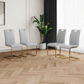 Modern Dining Chairs With Faux Leather Padded Seat Dining Living Room Chairs Upholstered Chair With Gold Metal Legs Design For Kitchen, Living, Bedroom, Dining Room Side Chairs Set Of 4 Grey Gold Metal