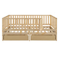 Full Size Wood Daybed With Fence Guardrails And 2 Drawers, Split Into Independent Floor Bed & Daybed, Natural Old Sku :Lp000882Aan Full Natural Solid Wood Mdf