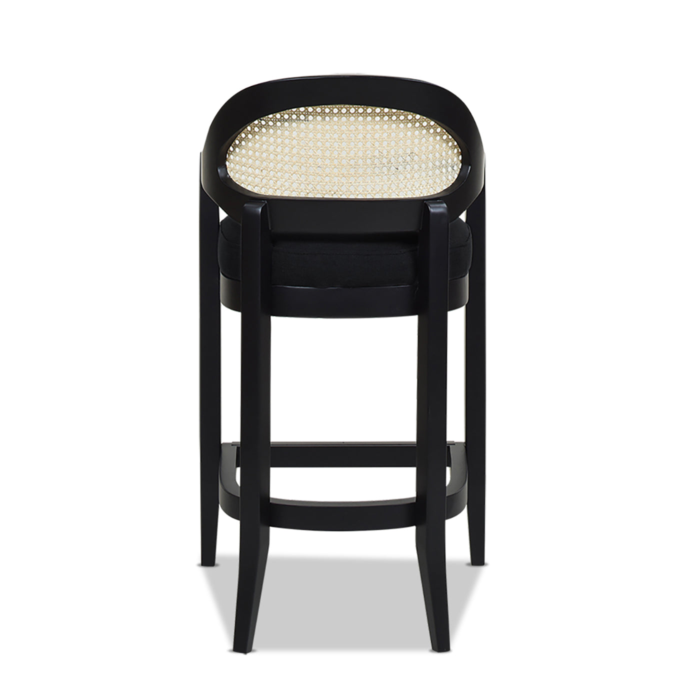 Americana Mid Century Modern 26" Cane Back Counter Stool, Jet Black Woven Black Foam Wood Fabric Rattan