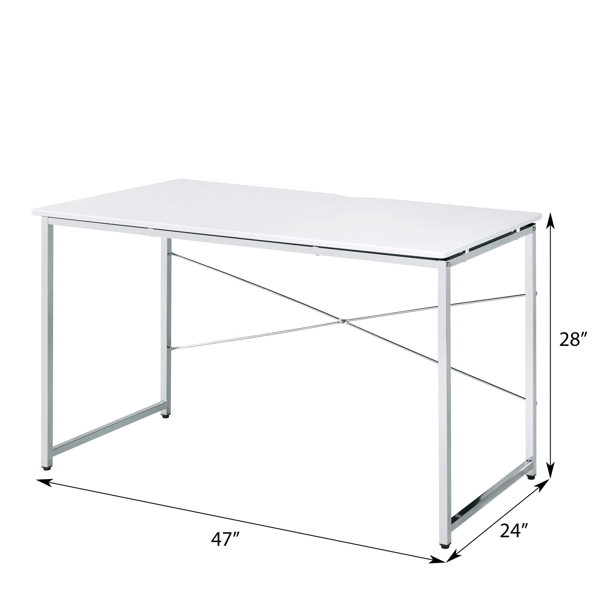 White And Chrome Vanity Desk With X Shape Cross Bar White Silver Bedroom White Wood Metal