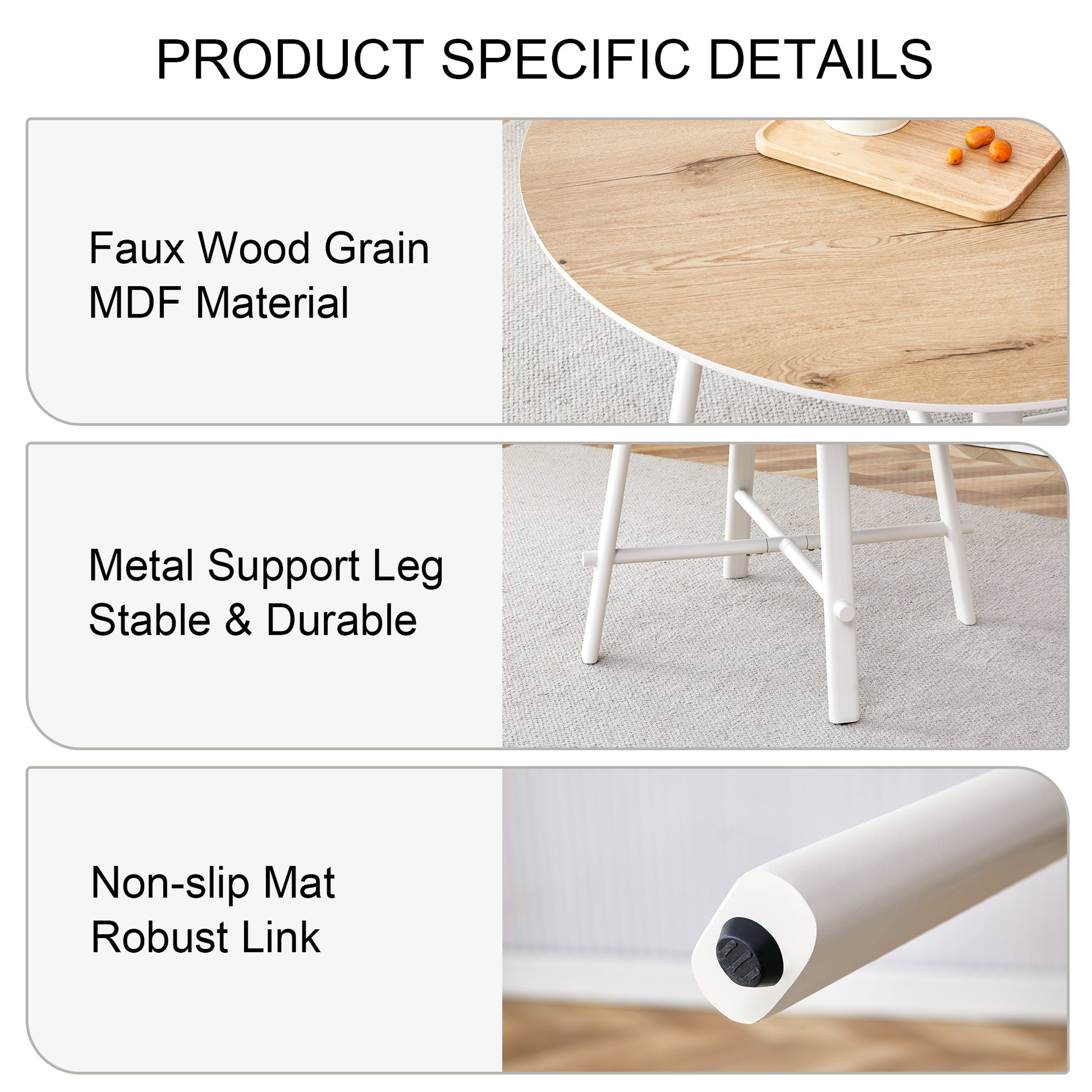 Table And Chair Set, Mdf Desktop, White Metal Table Legs, Stable And Beautiful, Suitable For Most Styles Of Home. Modern Simple Dining Table, Comfortable Seating. White Seats 4 Mdf