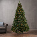 7.5' Mixed Frosted Hinged Tree With 56Frosted Pine Cones And 28Red Berry And 550Clear Lights,Dia:55 Green Pvc