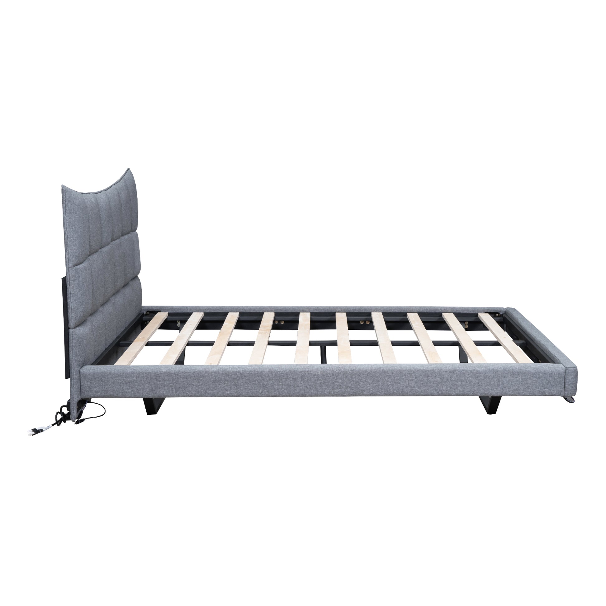 Full Size Upholstered Platform Bed With Led Lights,Usb Ports And Outlets,Linen Fabric,Gray Full Gray Wood Metal