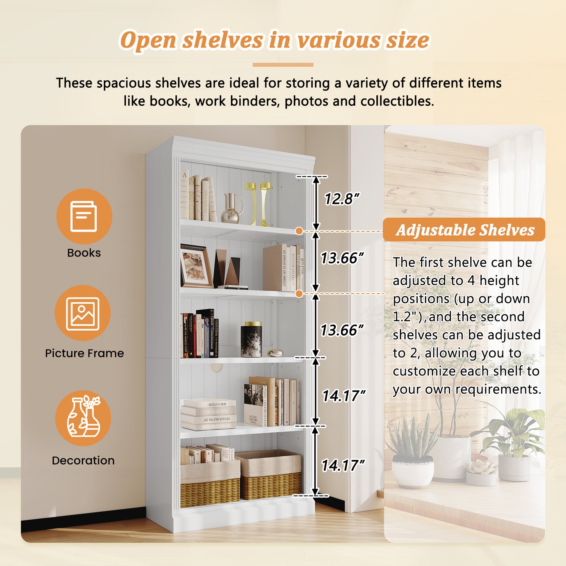 83.4" Tall Wood Bookcase With Two Corner Shelf Suite,5 Tier Home Decor Bookshelves Suite With Adjustable Storage Shelves,Free Standing Storage Shelves Suite For Living Room,Home Office,White White