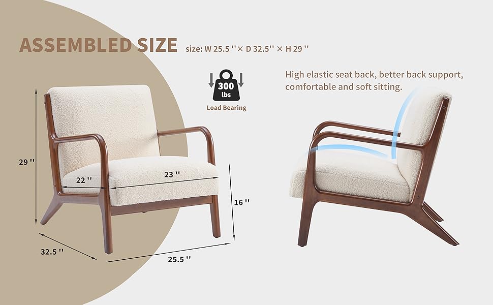 Accent Chair Living Room Chair Lambswool Accent Chair With Arms Chairs For Bedroom,Office,Apartment,Chairs Reading White Wood
