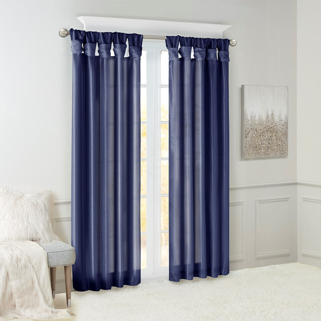 Twist Tab Lined Window Curtain Panel Navy Polyester