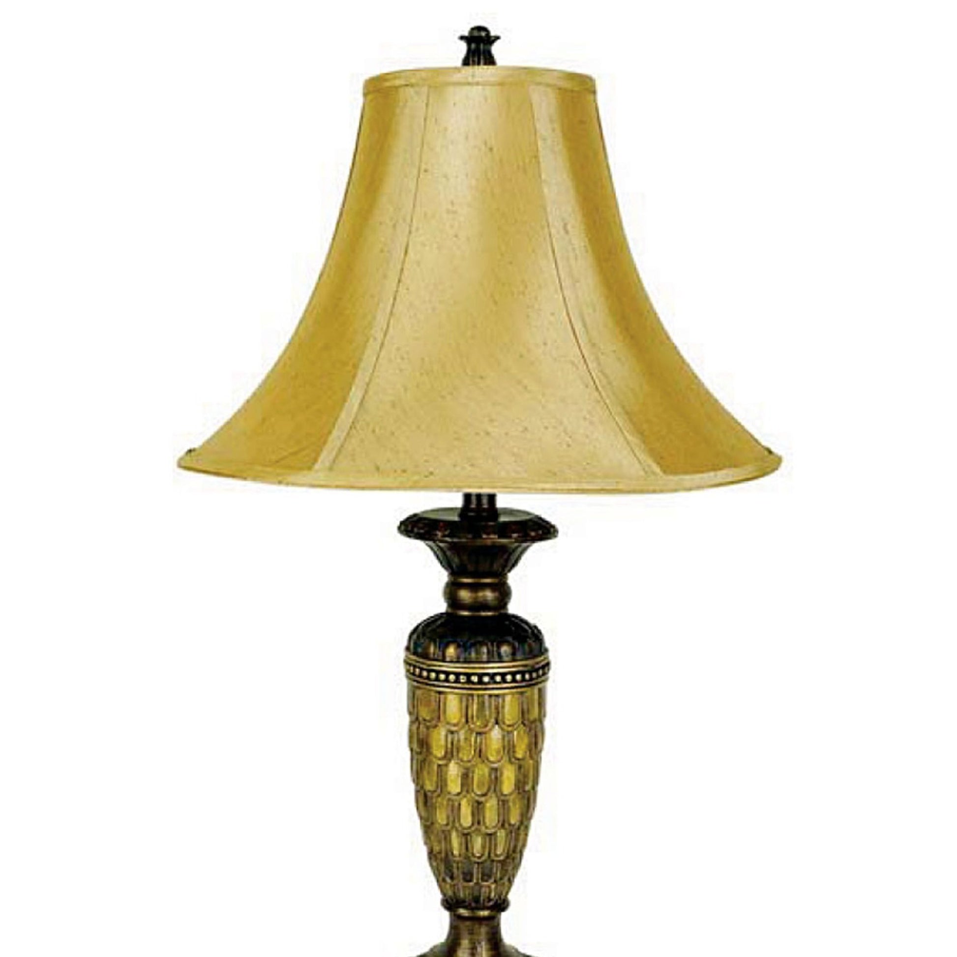 28" Tall Polyresin Table Lamp With Honey Finish, Gold Tone Linen Shade Multicolor Polyresin