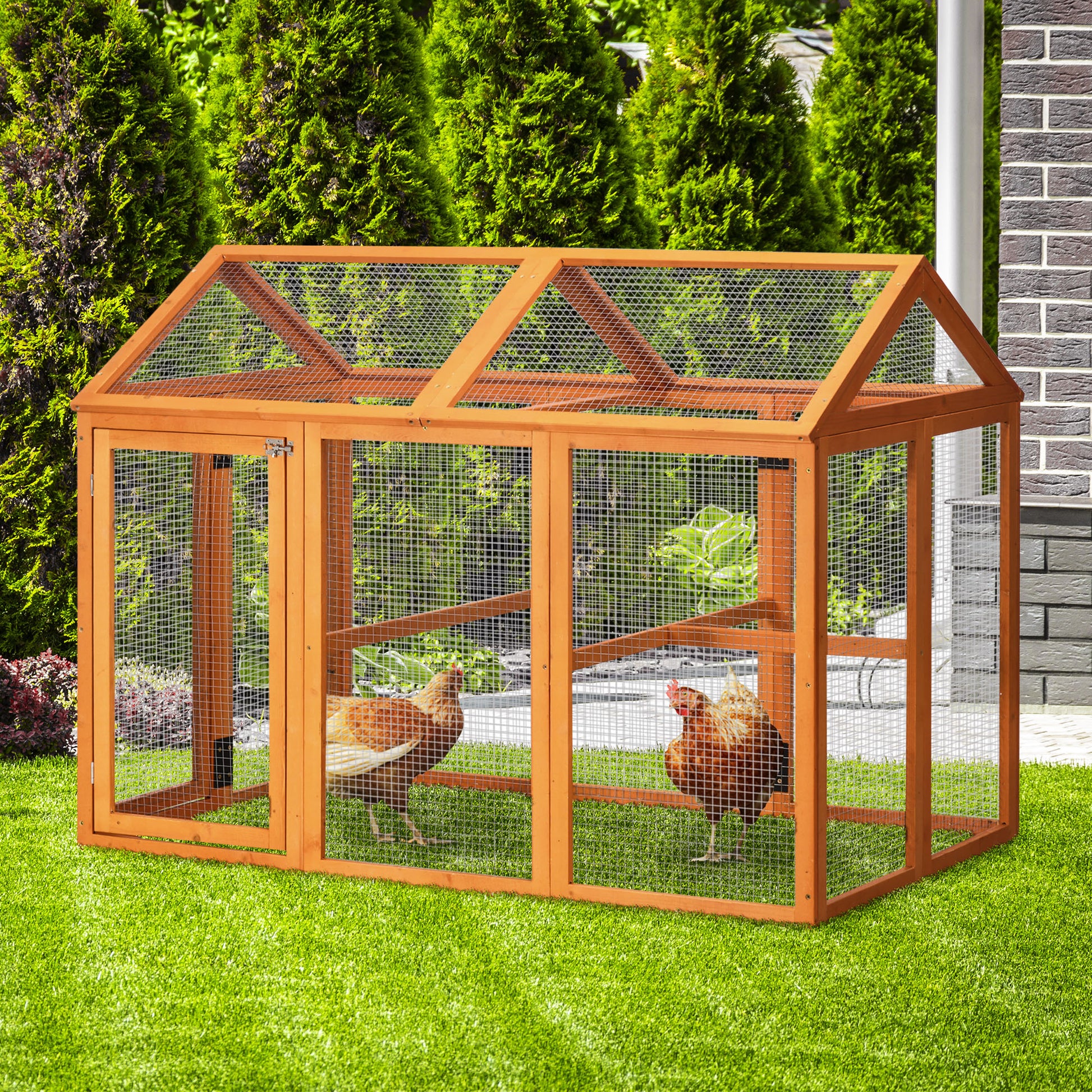 Pawhut Chicken Run, Wooden Large Chicken Coop, Combinable Design With Perches & Doors For Outdoor, Backyard, Farm, 4.6' X 2.8', Orange Orange Wood