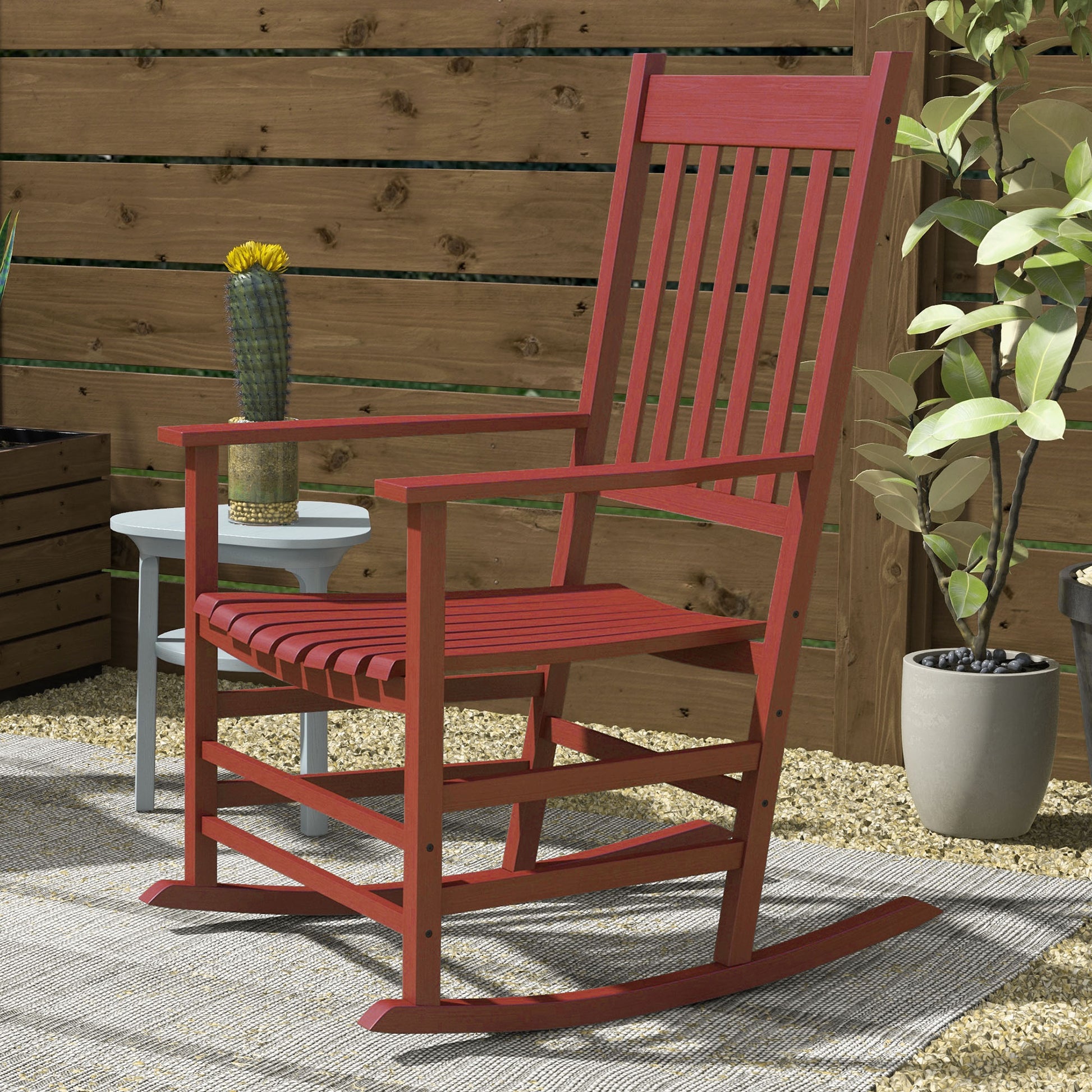 Outsunny Outdoor Rocking Chair Set Of 2, Patio Wooden Rocking Chair With Smooth Armrests, High Back For Garden, Balcony, Porch, Supports Up To 352 Lbs., Wine Red Red Fabric Metal