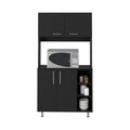 Kitchen Pantry Double Door Cabinet, Four Legs, Three Shelves, Black Black Solid Wood Mdf Engineered Wood
