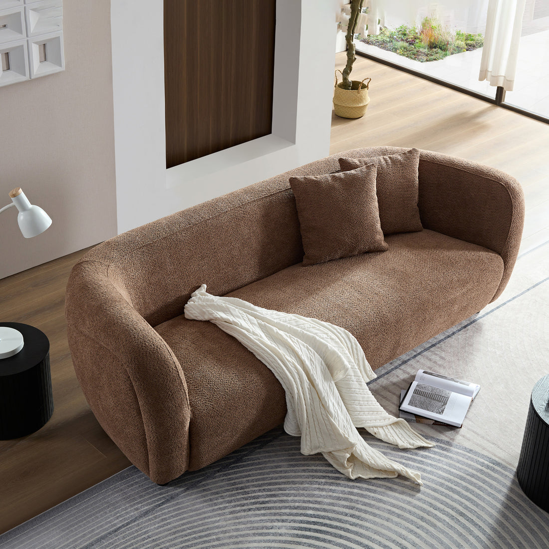 Wks6 Camel Color Plush Sofa, 88.89* 35.04* 28.74 Camel Luxury Fabric 3 Seat