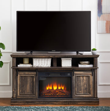 Modern Entertainment Console Tv Stand With 23" Fireplace Insert, Multipurpose Sliding Door Tv Cabinet Large Storage Space, 58.11"W*15.79"D*32.36"H Antique Brown Antique Brown 60 69 Inches 60 69 Inches 60 Inches Mdf