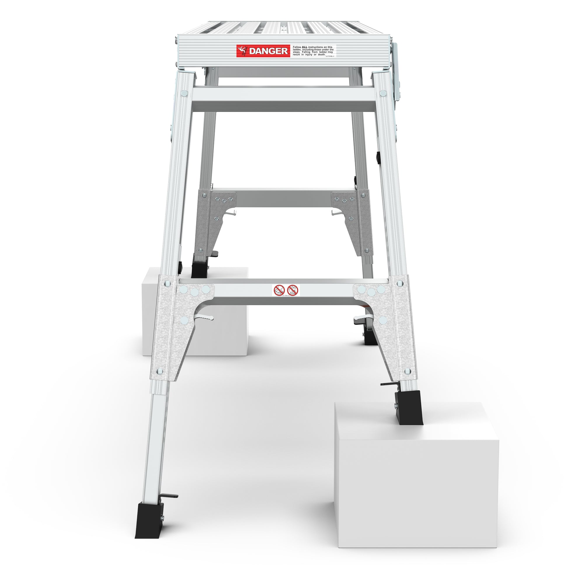 Aluminum Work Platform Large Size Step Stool Folding Portable Work Bench 40" Width Telescopic Feet 22" 27.5" Height Adjustable Grey Aluminium Alloy