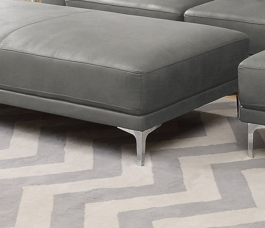 Modern Antique Gray Large Ottoman Metal Legs 1Pc Cocktail Ottoman Living Room Antique Gray Faux Leather Primary Living Space Grey Contemporary,Modern Rectangle Bonded Leather