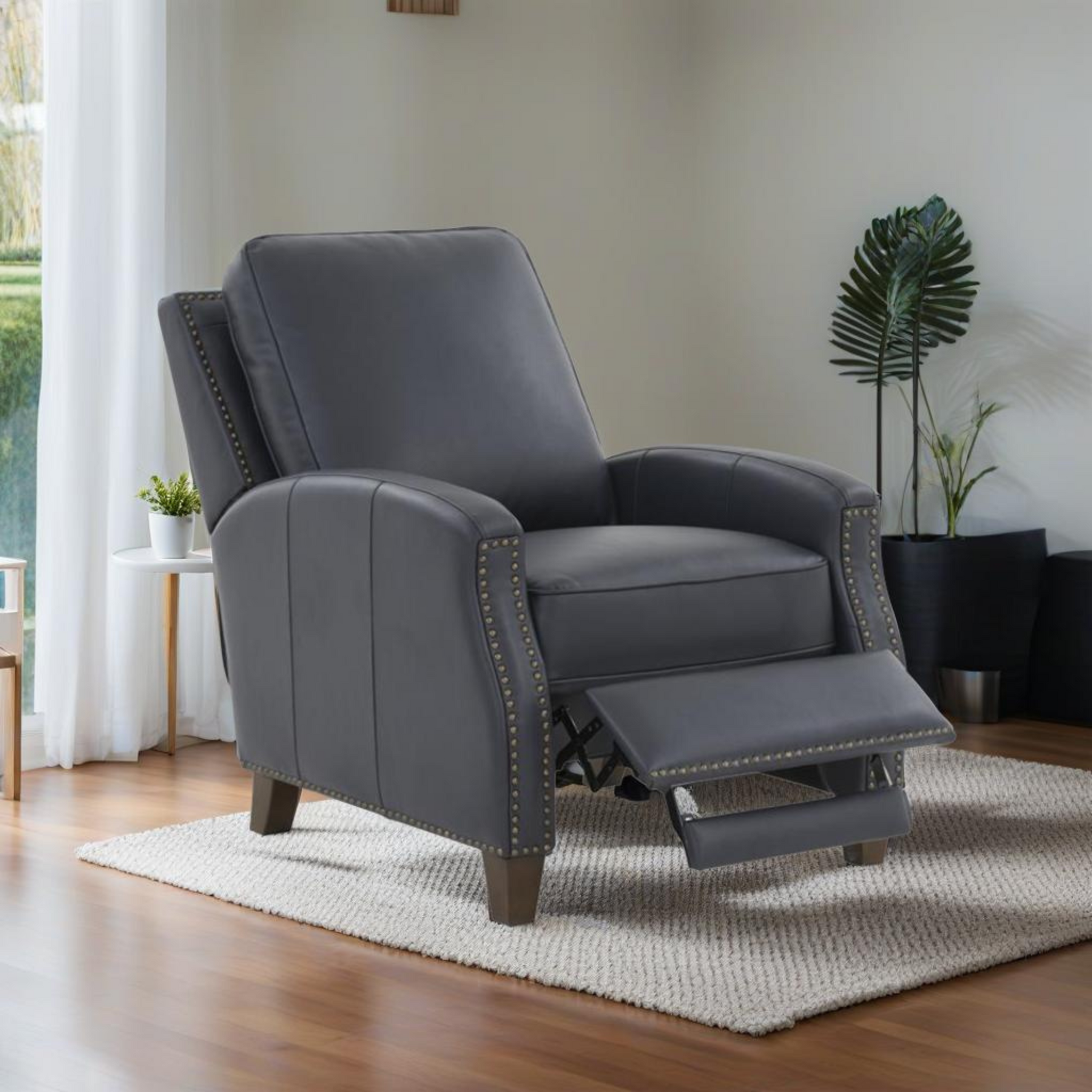 Jack Midnight Blue Faux Leather Push Back Recliner Blue Foam Faux Leather