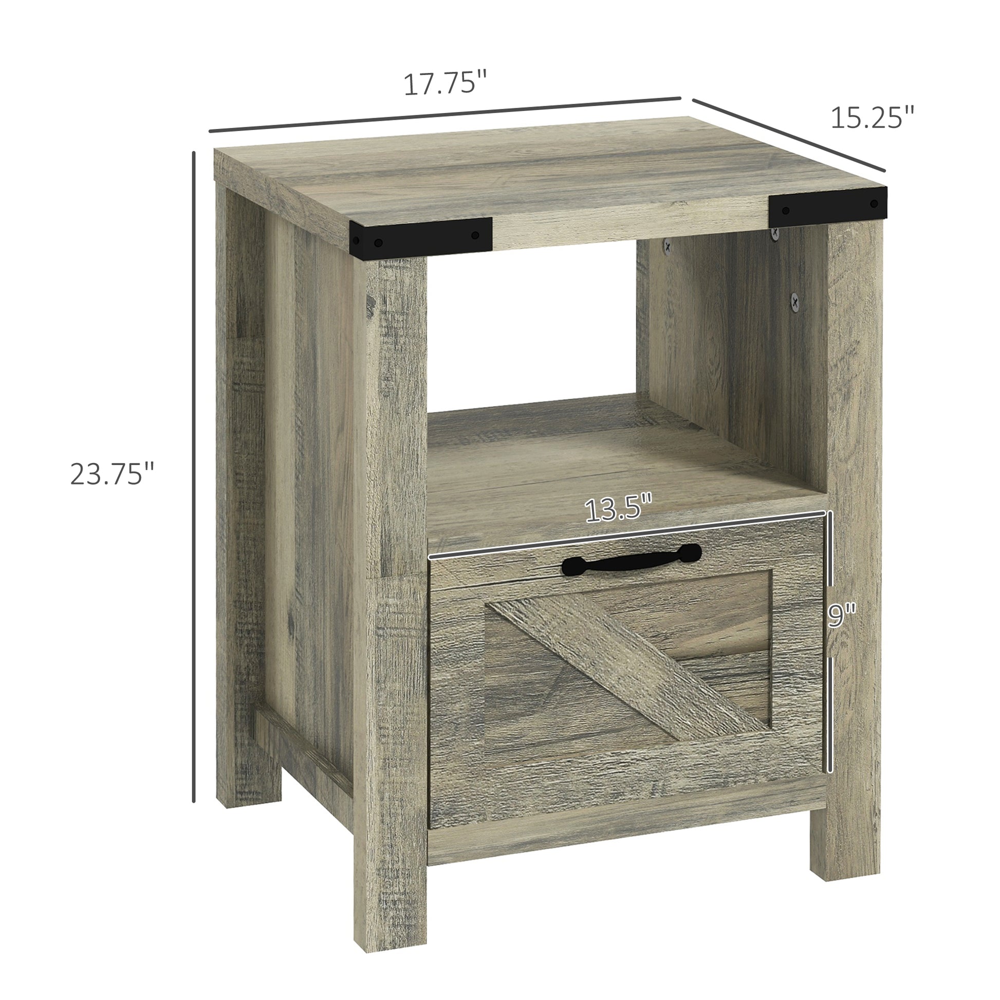 Homcom Farmhouse End Table, Rustic Side Cabinet With Storage, Small Side Table With Drawer, Wood Effect Tabletop For Living Room, Gray Gray Particle Board