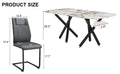 1 Table And 6 Chairs Set.A Rectangular Dining Table With A 0.39 Inch Imitation Marble Tabletop And Black Metal Legs.Paired With 6 Chairs With Pu Leather Seat Cushion And Black Metal Legs.F 1538,C 001 Black Gray Glass Metal