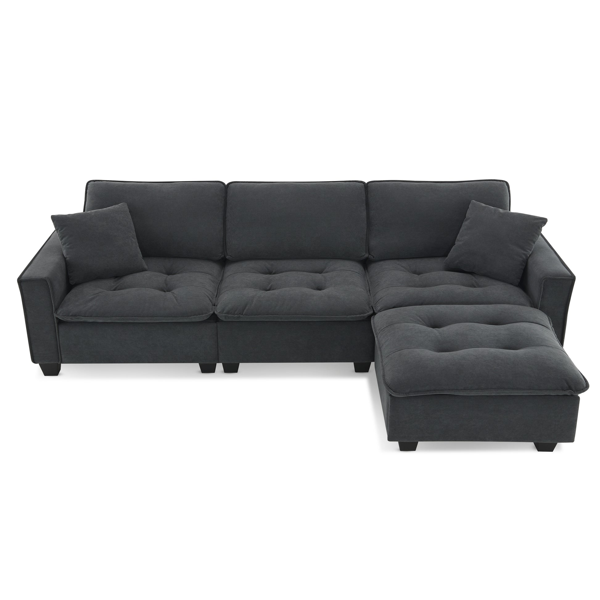 100*59" Modern Convertible Sectional Sofa,L Shaped Reversible Couch Set With Free Pillows,4 Seat Suede Velvet Sleeper Sofa With Ottoman For Living Room,Apartment,Office,3 Colors Dark Gray Suede 4 Seat