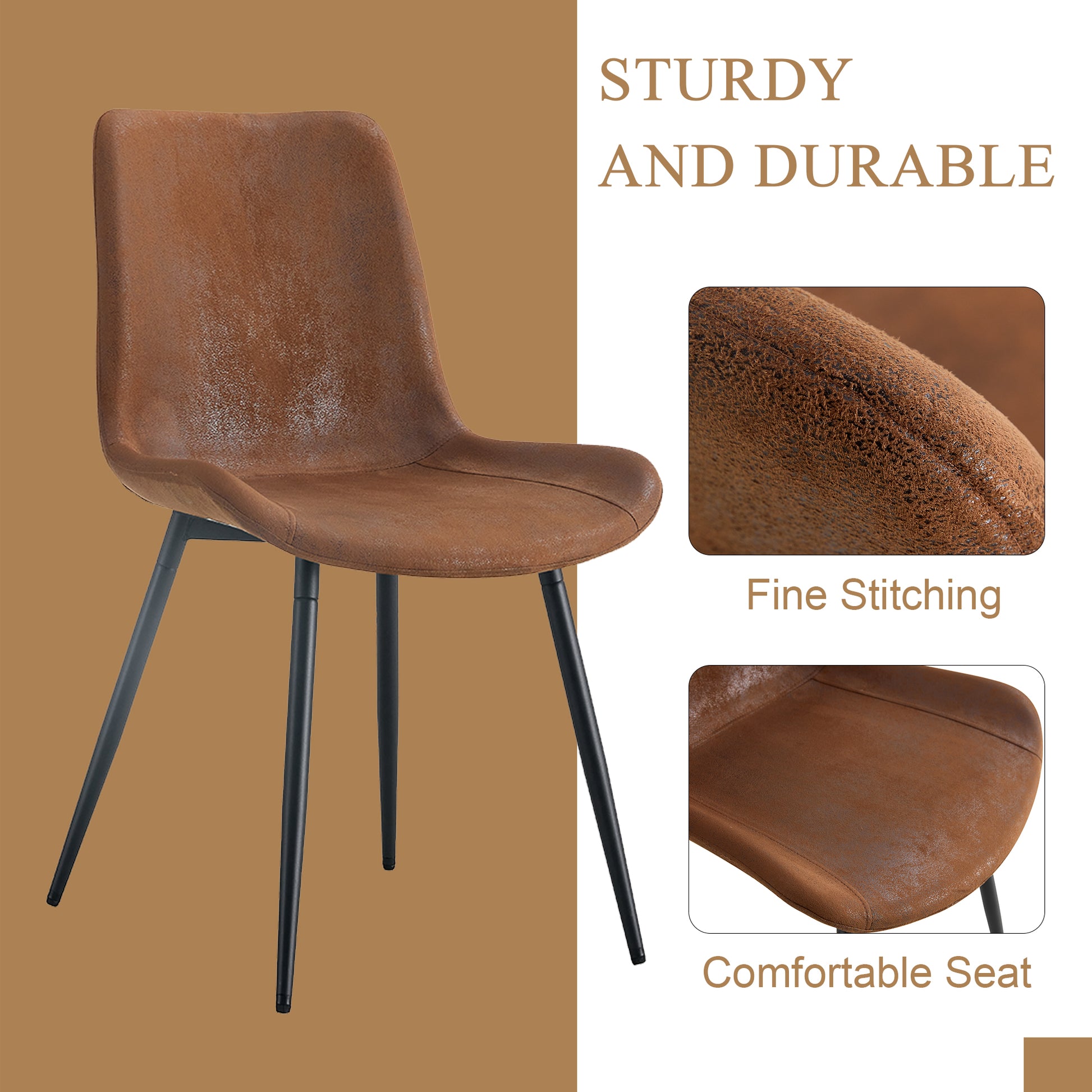 Table And Chair Set.67"X36" Wood Textured Mdf Dining Table Set With 6 Brown Suede Chairs.Mdf Sticker,Wood Colored Texture Sticker,Brown Armless Dining Chair,Suitable For Kitchen,Dining Room,Etc.