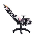 Ts85 Cow Print Luxx Series Gaming Chair Caster Nylon Black White Office Spot Clean Rectangular Modern Handle Office Chairs Solid Back Fabric Metal