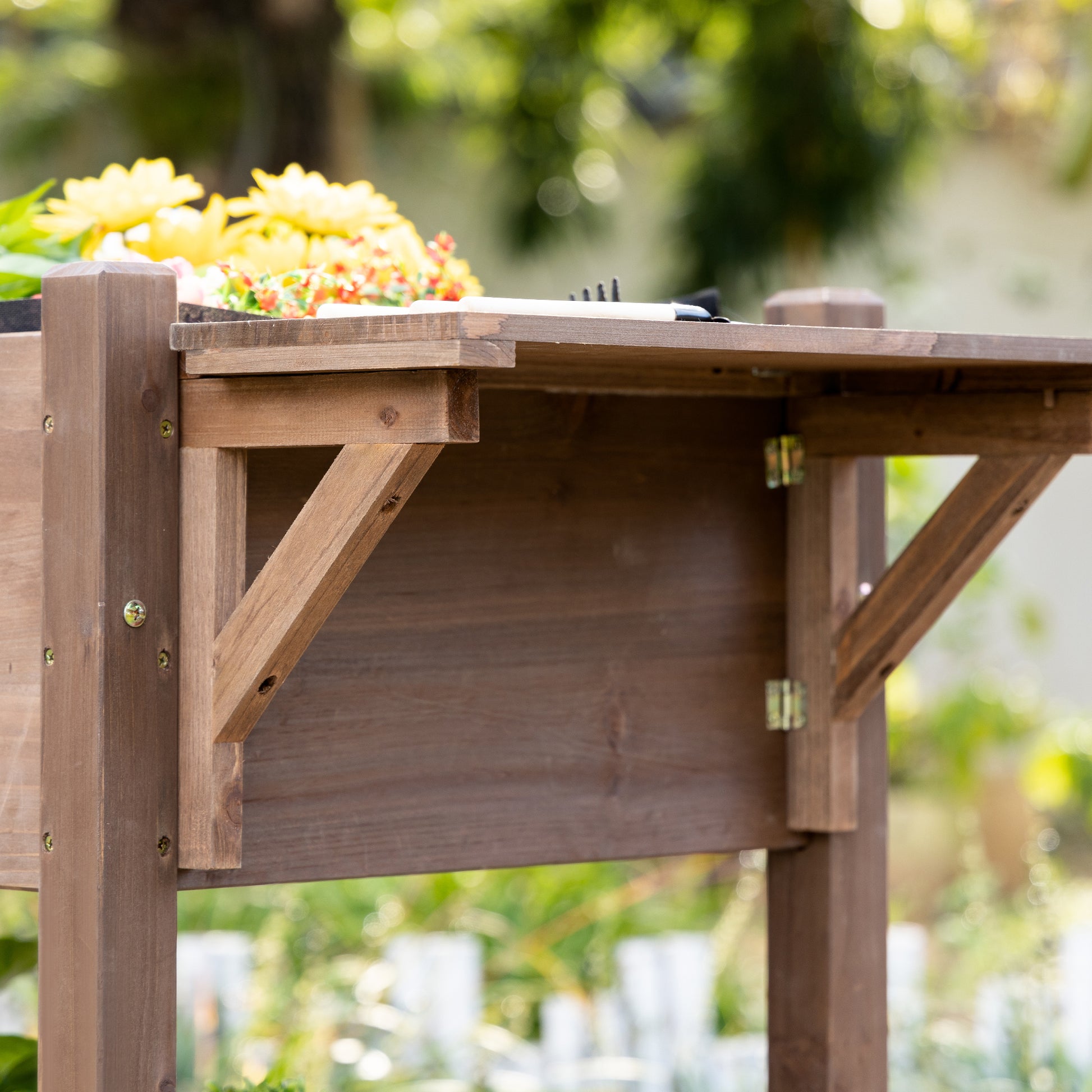 Outsunny Raised Garden Bed With 8 Grow Grids, Wooden Outdoor Plant Box Stand With Folding Side Table And Wheels, 49" X 21" X 34", For Vegetables, Flowers, Herbs, Brown Brown Wood