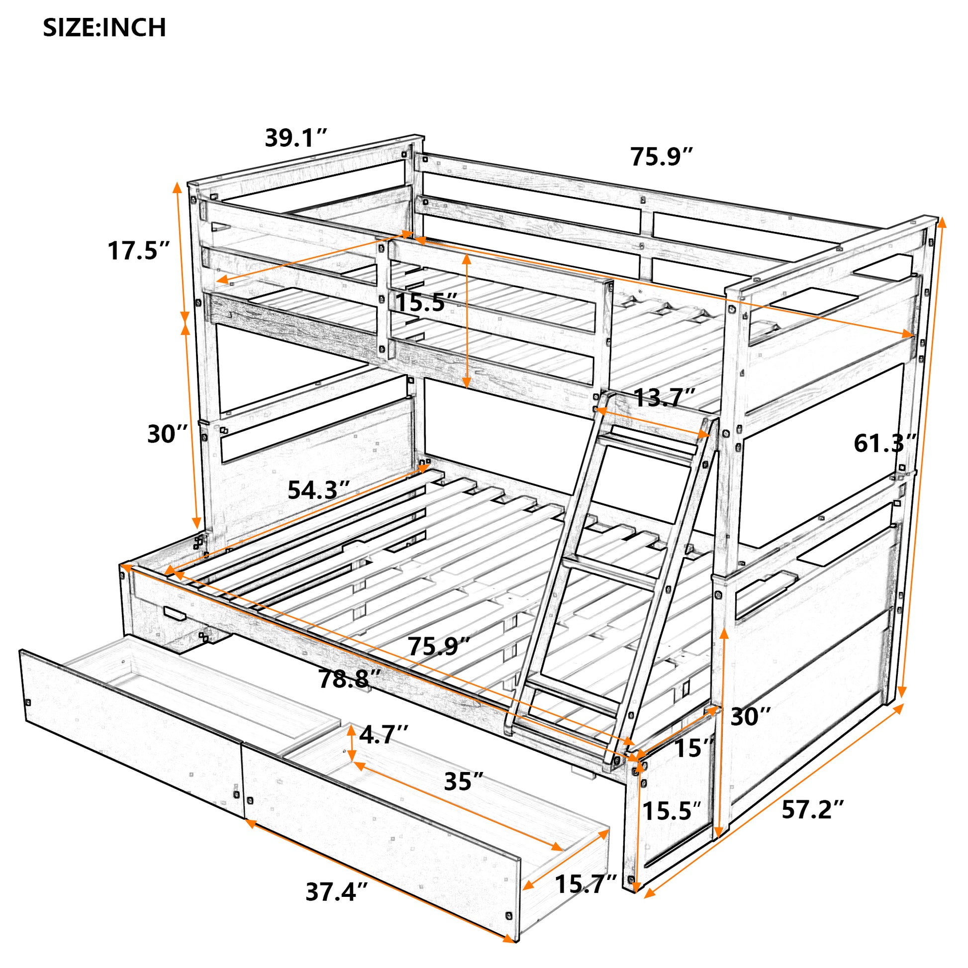 Twin Over Full Bunk Bed With Storage White Old Sku :Lp000022Aak Twin White Solid Wood