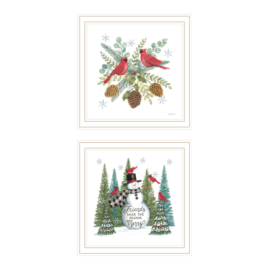 2 Piece Vignette Friends Make The Season Merry White Framed Wall Art For Living Room, Bedroom Wall Art Print For Home Decor By Deb Strain Multicolor Wood Paper