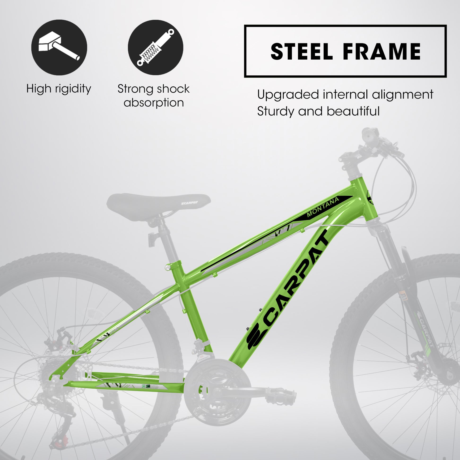 A2610 26 Inch Mountain Bike 21 Speeds, Suspension Fork, Steel Frame Disc Brake For Men Women Mens Bicycle Green Steel