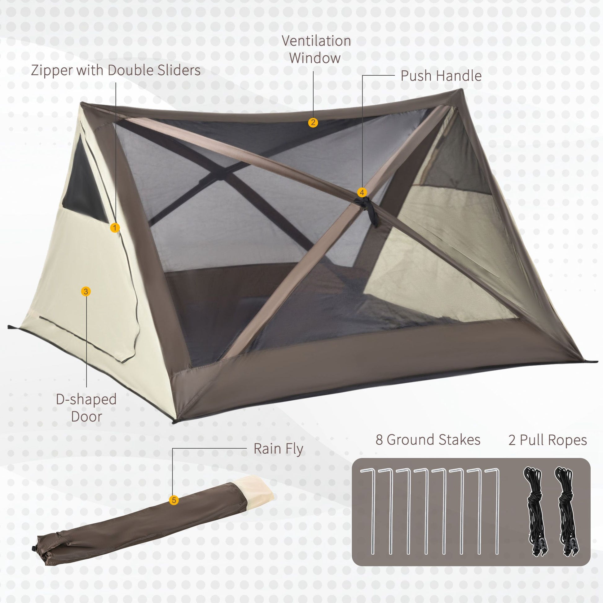 Outsunny 2 3 People Pop Up Camping Tent Waterproof Automatic Instant Tent Portable Cabana Beach Tent With Rainfly, Carry Bag, Windows And Doors, Outdoor Camping Hiking Indoor Brown Polyester