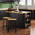 K&K 53Inch Large Kitchen Island With Drop Leaf, Power Outlet, Door Internal Storage Rack, Rolling Kitchen Cart On 5 Wheels With 5 Open Side Racks For Kitchen, Dining Room,Black Not Include Bar