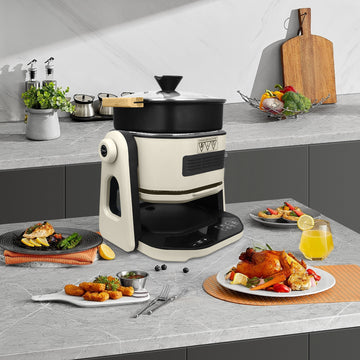 Air Fryer, Large 5 Quart Capacity, Air Fry, Roast, Broil, Bake, Reheat, Keep Warm, Pizza, Dehydrate Off White Stainless Steel