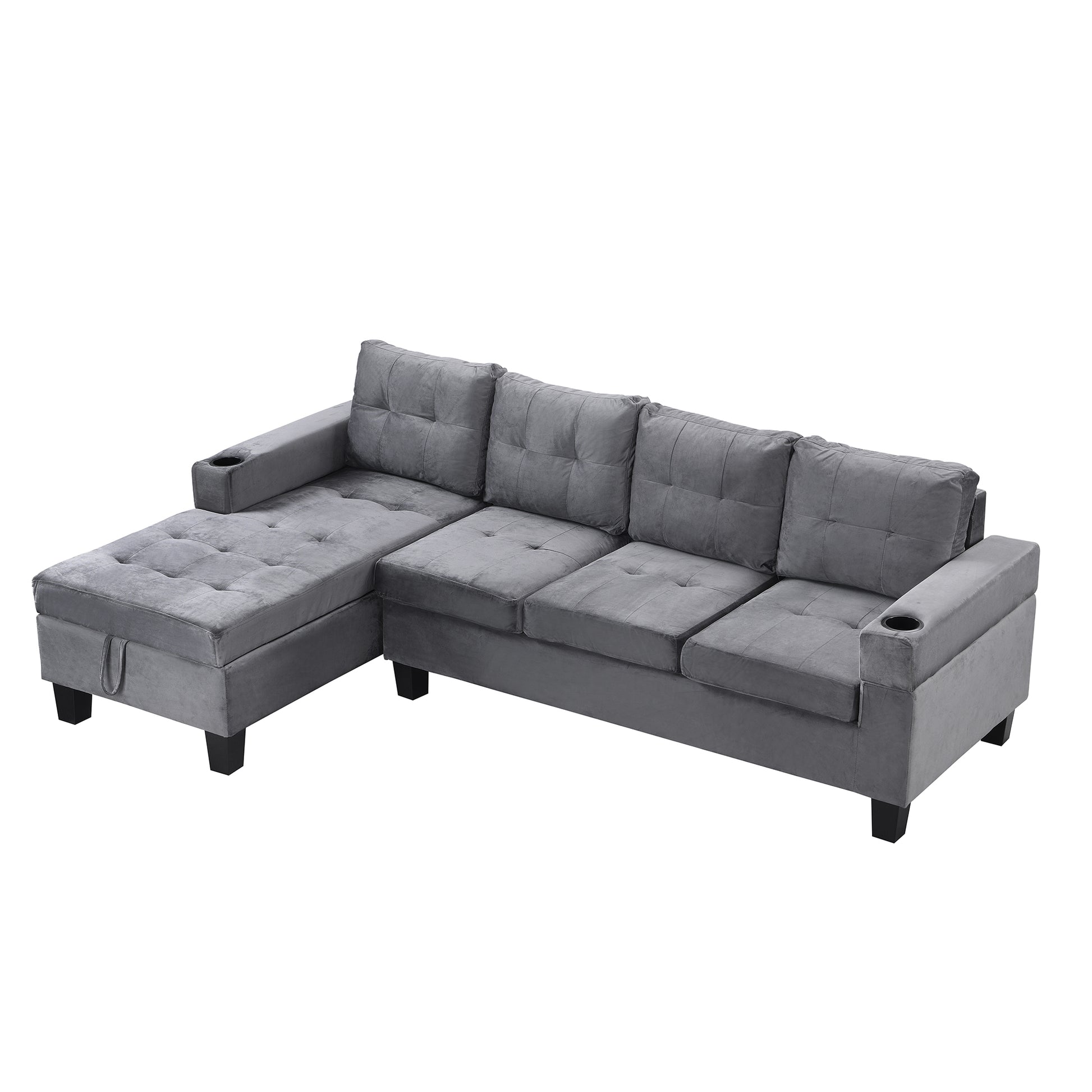Sectional Sofa Set For Living Room With L Shape Chaise Lounge ,Cup Holder And Left Hand With Storage Chaise Modern 4 Seat Grey Grey Fabric 4 Seat