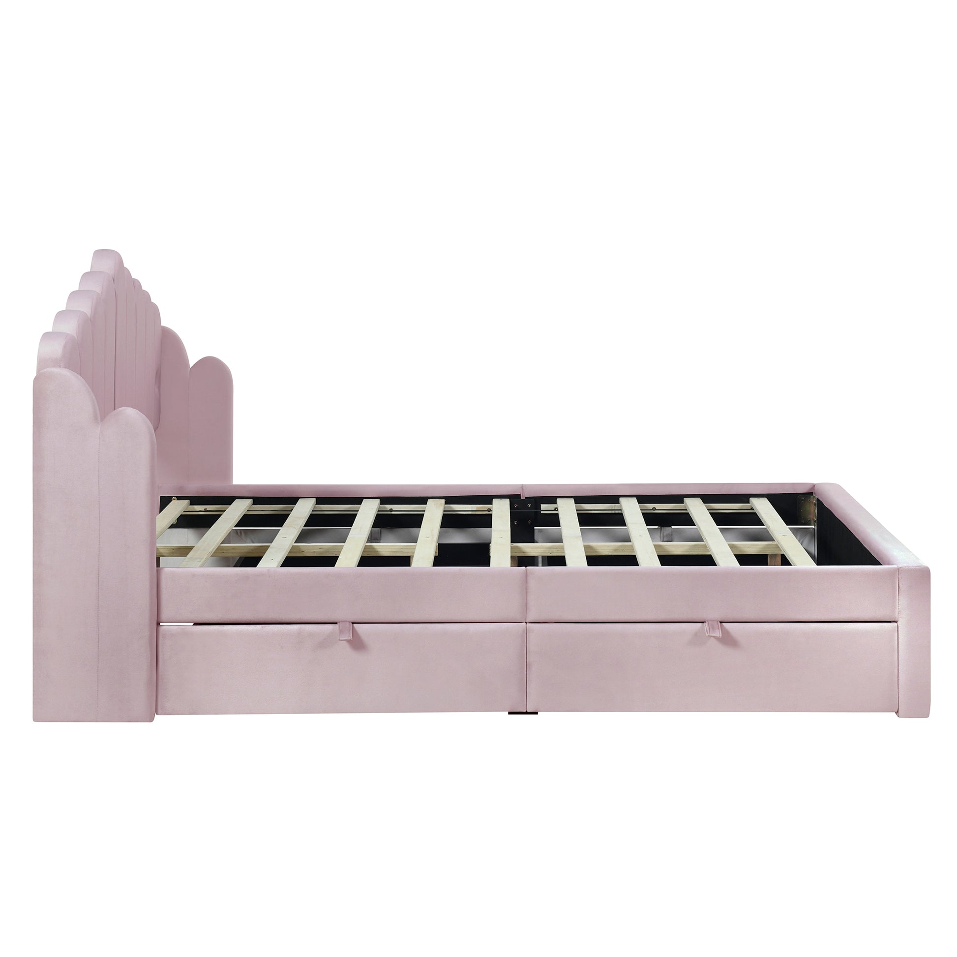 Full Size Upholstered Platform Bed With 4 Drawers And 2 Usb, Pink Box Spring Not Required Full Pink Wood Bedroom Bed Frame Polyester Upholstered