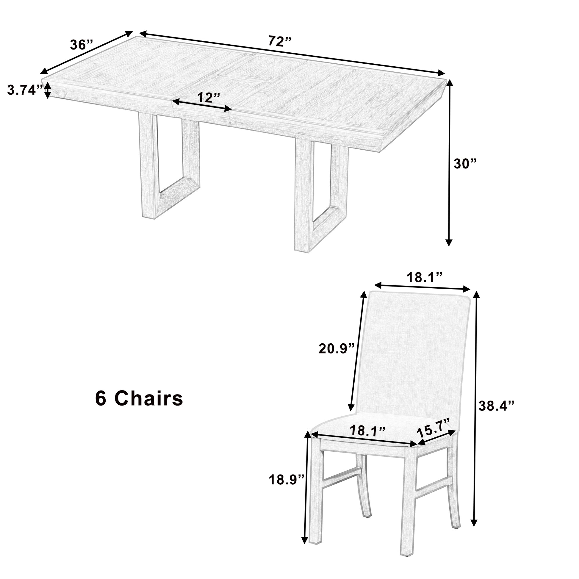 Traditional 7 Piece 72" Extendable Dining Table Set With 12Inch Butterfly Leaf And 6 Upholstered Dining Table Set, Natural Wood Dining Room Distressed Finish Rubberwood Rectangular Dining Table With Chair Wood Wood Natural Seats 6 72 Inches Butterfly